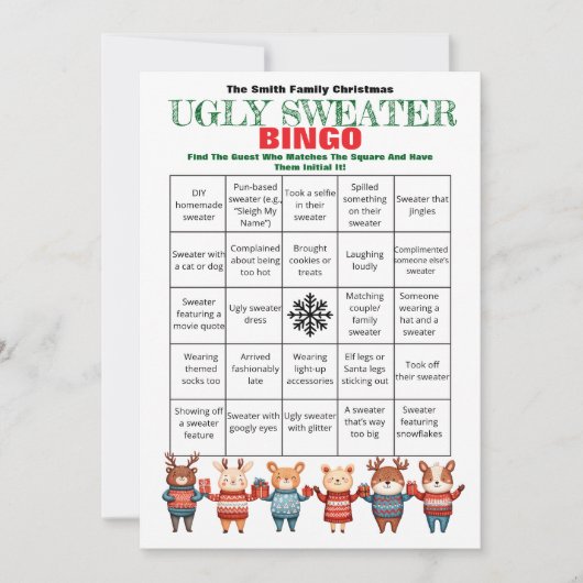 Printable Christmas Bingo-Ugly Sweater Party Game Einladung (Vorderseite)