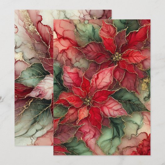 Printable Classic Festive Alcohol Ink Poinsettia Einladung (Vorne/Hinten)