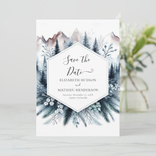 Printable Classic Mountain Wedding Save The Date (Stehend Vorderseite)