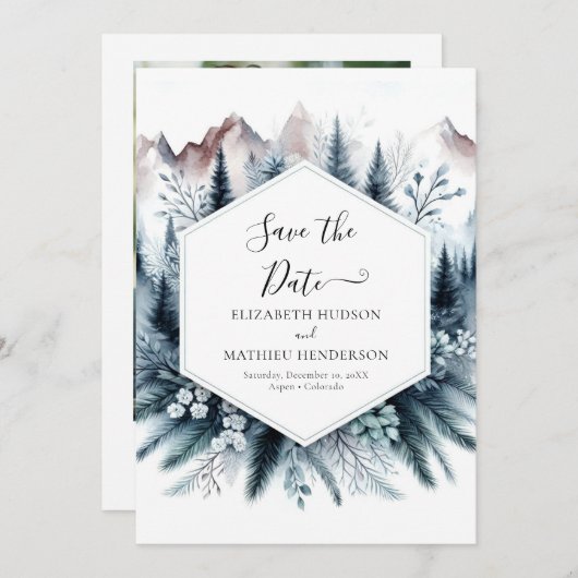 Printable Classic Mountain Wedding Save The Date (Vorne/Hinten)
