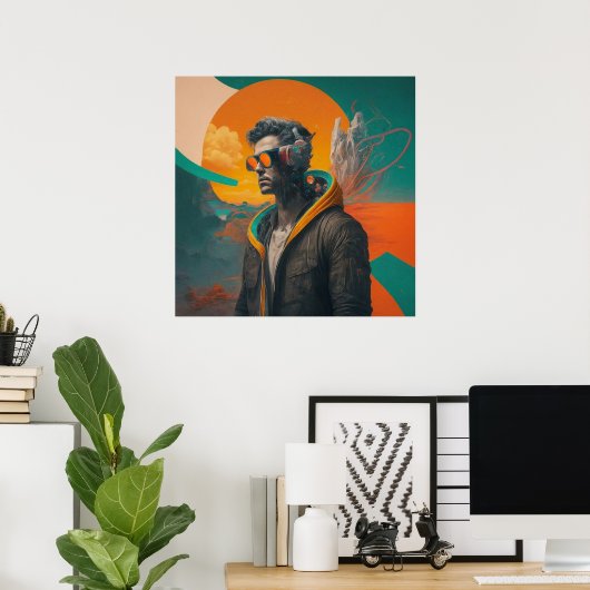 Printable Coole Collage Art Ein Mann erscheint Poster (Heimbüro)