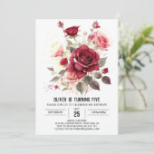 Printable Custom Burgundy Floral Birthday Einladung (Stehend Vorderseite)