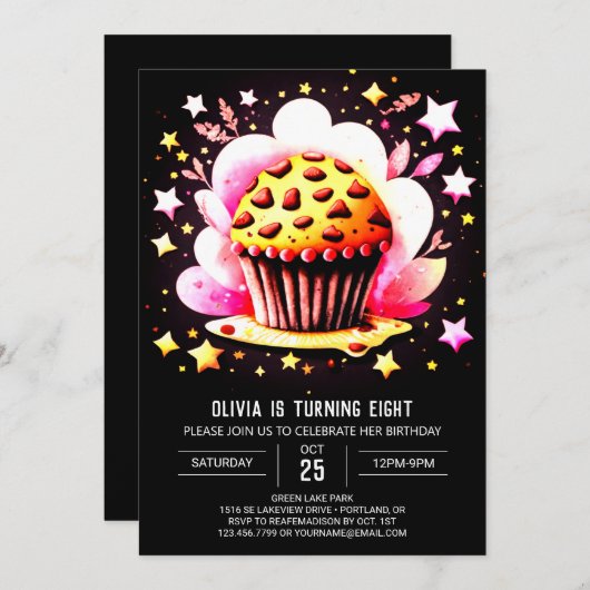Printable Custom Cupcake Muffin Girl Einladung (Vorne/Hinten)