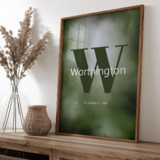 Printable Custom Family Last Name Print Green Poster