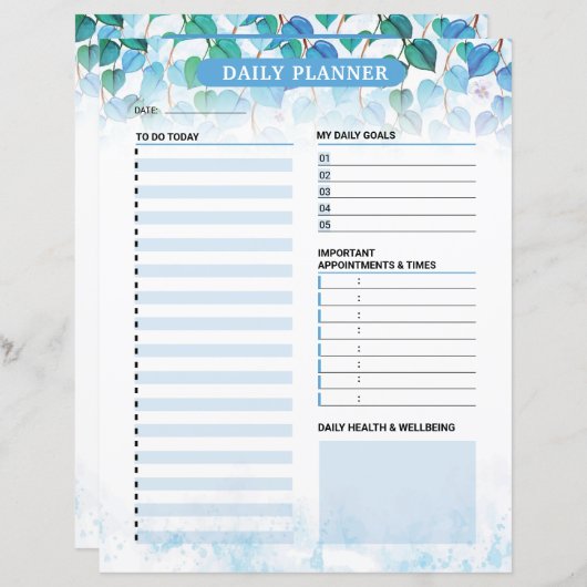 Printable Daily Planner Template (Vorne/Hinten)