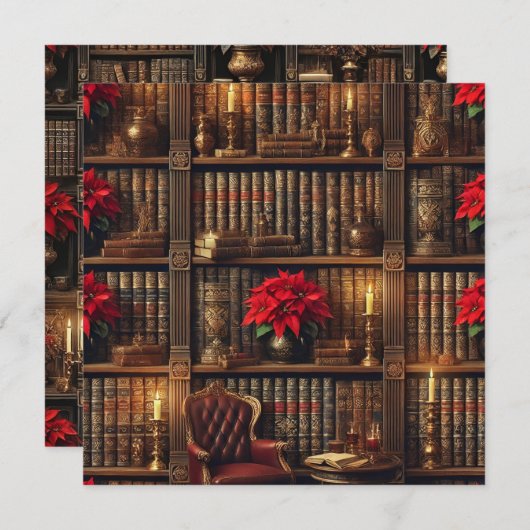 Printable Dark Academia Poinsettia - Bibliothek Einladung (Vorne/Hinten)