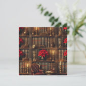Printable Dark Academia Poinsettia - Bibliothek Einladung (Stehend Vorderseite)