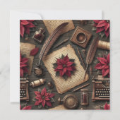 Printable Dark Academia Poinsettia Desk Scrapbook Einladung (Vorderseite)