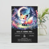 Printable Dreamy Fox Birthday Einladung (Stehend Vorderseite)