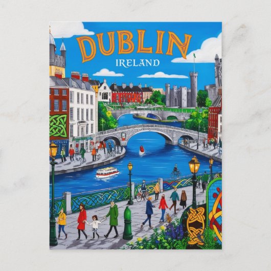 Printable Dublin Ireland Travel Art Vintag Postkarte (Vorderseite)