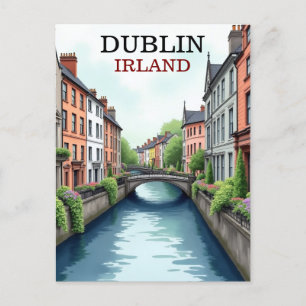 Printable Dublin Ireland Travel Art Vintag Postkarte