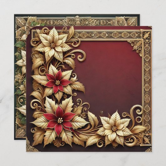 Printable Elegant Gold Poinsettia Frame Scrapbook Einladung (Vorne/Hinten)