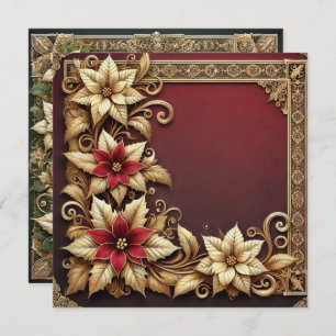 Printable Elegant Gold Poinsettia Frame Scrapbook Einladung