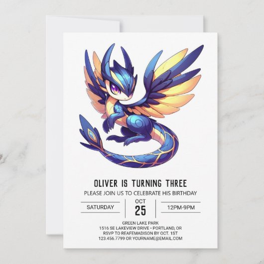 Printable Enchanted Dragon Birthday Einladung (Vorderseite)
