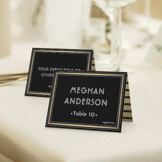 Printable Escort Card - Elegant Black and Gold Karte
