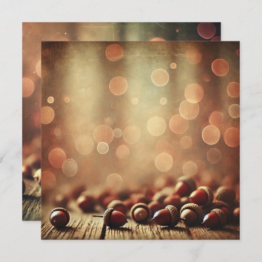 Printable Fall Rustic Wood & Acorn Bokeh Scrapbook Einladung (Vorne/Hinten)