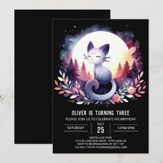 Printable Feline Cat Birthday Einladung (Vorne/Hinten)