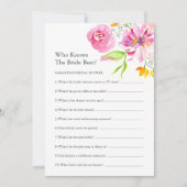 Printable Floral Bridal Shower Questions Game Einladung (Vorderseite)