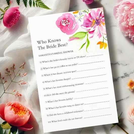Printable Floral Bridal Shower Questions Game Einladung