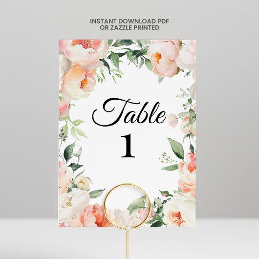 Printable Floral Bridal Shower Table Numbers Einladung