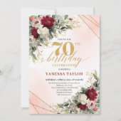Printable floral gold 70th birthday invite design einladung (Vorderseite)
