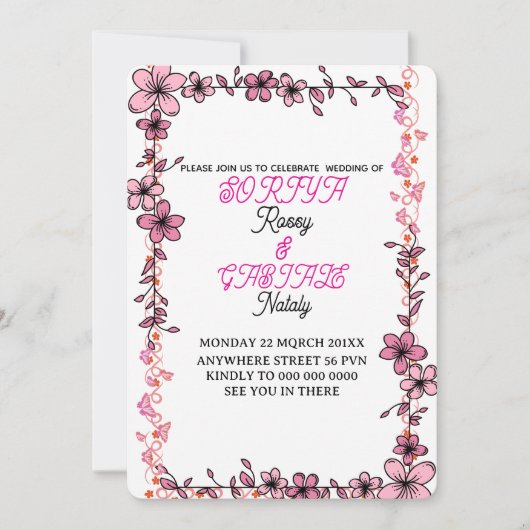 Printable florale Hochzeitssuite Einladung (Vorderseite)