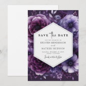 Printable Florals Lila Blumenhochzeit Save The Date (Vorne/Hinten)