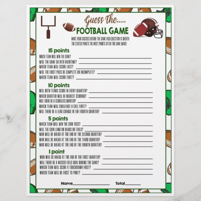Printable Football Guessing Game Idea for Kids Briefbogen (Vorderseite)