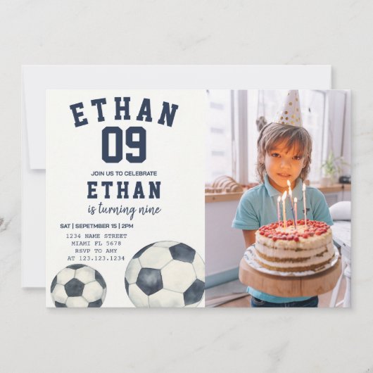 Printable Football Thema Einladung mit Foto (Vorderseite)