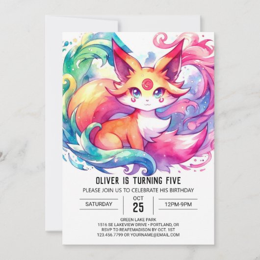 Printable Fox Birthday Einladung (Vorderseite)