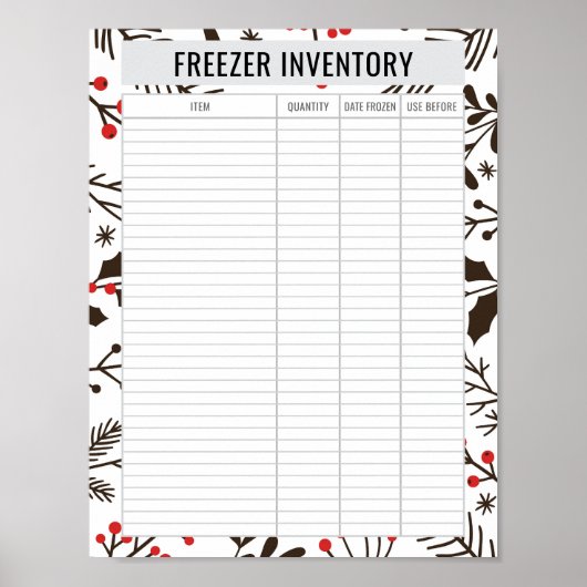 Printable Freezer Inventory 8.5x11 Paper Poster (Vorne)