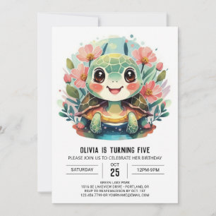 Printable Fun Turtle Girl Birthday Einladung