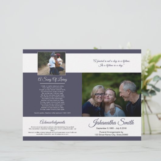 Printable Funeral Program Template (Stehend Vorderseite)