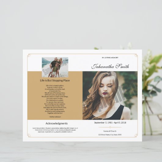 Printable Funeral Program Template (Stehend Vorderseite)