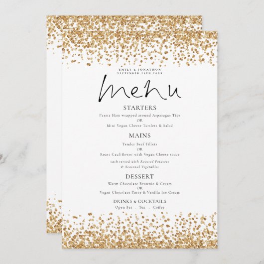 Printable Gold Glitzer Script Wedding Menu Einladung (Vorne/Hinten)