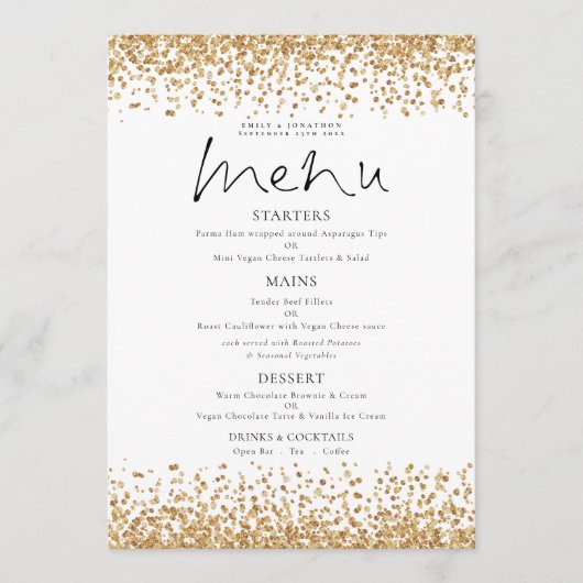 Printable Gold Glitzer Script Wedding Menu Einladung (Vorderseite)