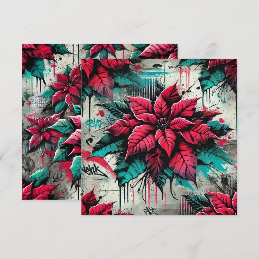 Printable Grungy Poinsettia Graffiti Scrapbook Einladung (Vorne/Hinten)