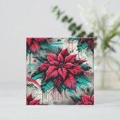 Printable Grungy Poinsettia Graffiti Scrapbook Einladung (Stehend Vorderseite)