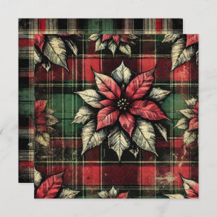 Printable Grungy Poinsettia Kariertes Fabric Scrap Einladung