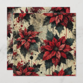 Printable Grungy Poinsettia Newsprint Scrapbook Einladung (Vorne/Hinten)