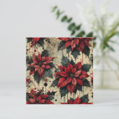 Printable Grungy Poinsettia Newsprint Scrapbook Einladung (Stehend Vorderseite)