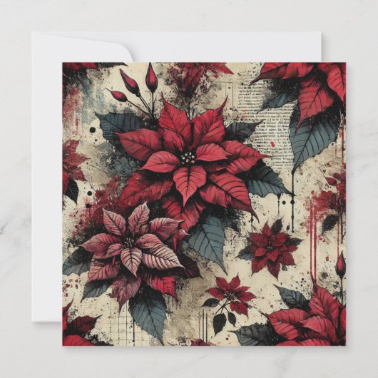 Printable Grungy Poinsettia Newsprint Scrapbook Einladung (Rückseite)