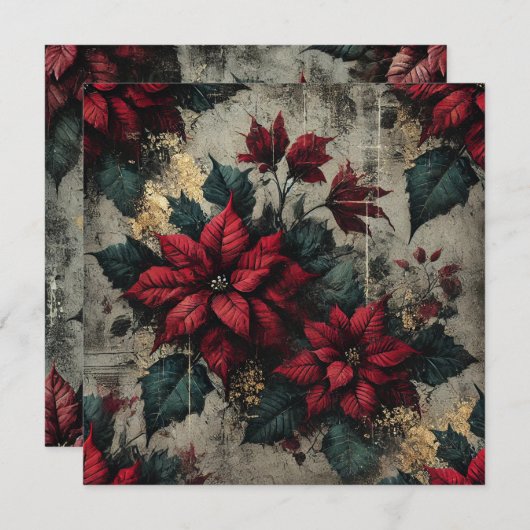 Printable Grungy Poinsettia Wallpaper Scrapbook Einladung (Vorne/Hinten)