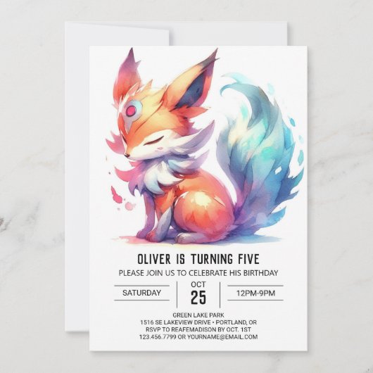 Printable Happy Fox Birthday Einladung (Vorderseite)