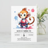Printable Happy Monkey Birthday Einladung (Stehend Vorderseite)