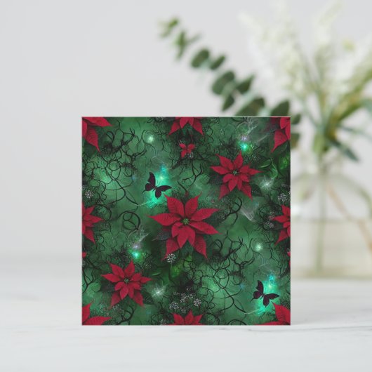 Printable Hexchy Magic Forest Poinsettia Scrapbook Einladung (Stehend Vorderseite)