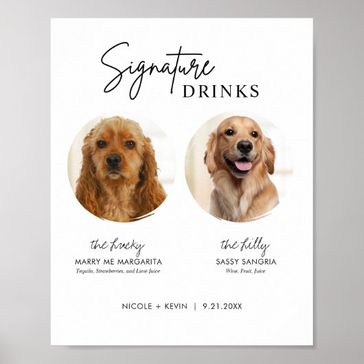 Printable Hunde Signature Drinks Hochzeitszeichen  Poster (Vorne)
