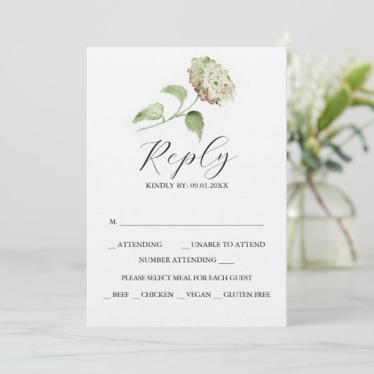 Printable Hydrangea Wedding RSVP Cards Einladung (Stehend Vorderseite)