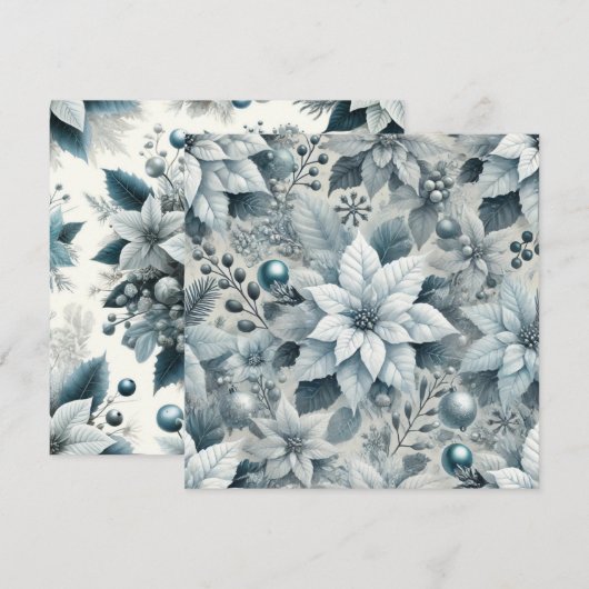 Printable Icy Blue und White Poinsettia Scrapbook Einladung (Vorne/Hinten)