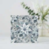 Printable Icy Blue und White Poinsettia Scrapbook Einladung (Stehend Vorderseite)
